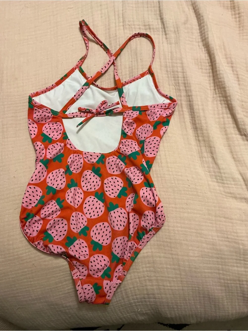 Hanna Andersson Orange One-Piece Swimsuit with Pink Strawberry Print